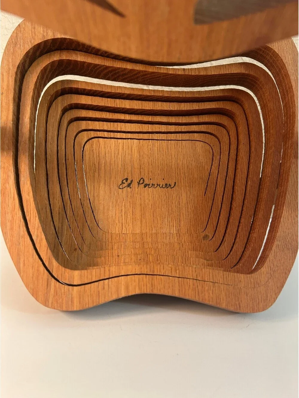 Vintage Collapsible Wood Apple Basket Folding Fruit Bowl Signed Ed Perrier
